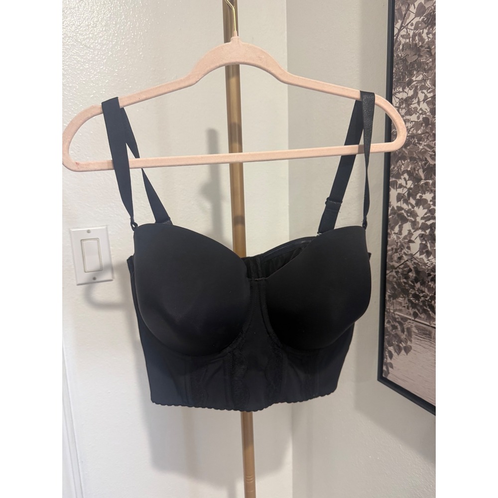 Shecurve Black Lace Trim Longline Corset Bra Underwire 40G Adjustable Straps